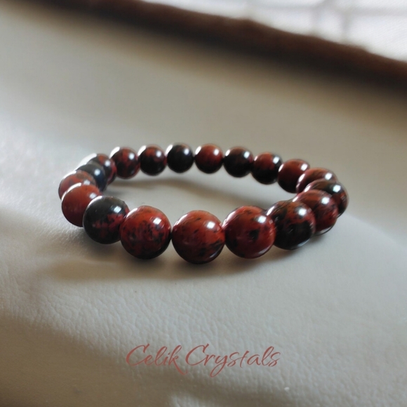 Mahogany Obsidian Bracelet Natural Stones 10mm Unisex Stretch Bead Brace… - Picture 4 of 5